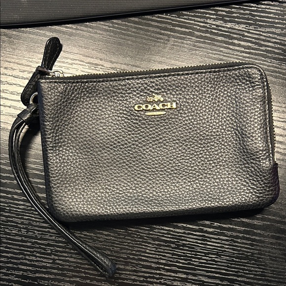 Coach Handbags - Coach Pebbled Black Leather Wristlet
